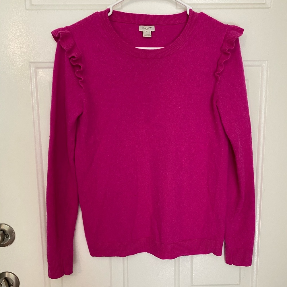 J Crew pink ruffle sweater
